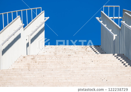 Lines, shadows and shapes on staircase, Tirana, Albania Lines, shadows and shapes on staircase, Tirana, Albania 122238729