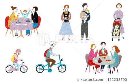 Hand-drawn illustration: Parenting generation: Set of men, women and children 122238790