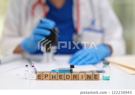 Ephedrine and Medical Equipment Utilized in a Laboratory Setting for Research and Analysis 122238943