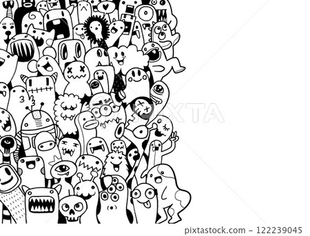 Doodle characters in playful crowd, showcasing creativity and fun Doodle characters in playful crowd, showcasing creativity and fun 122239045