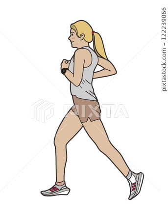Active girl jogging in sportswear, showing determination and fitness 122239066
