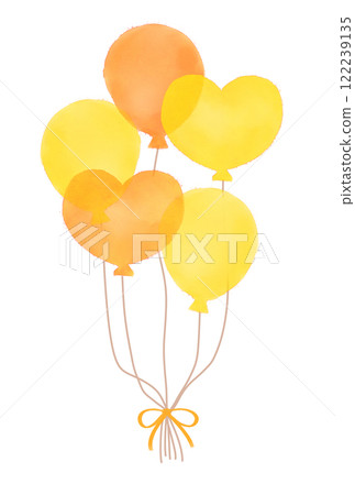 一堆氣球心黃色水彩插畫素材 122239135