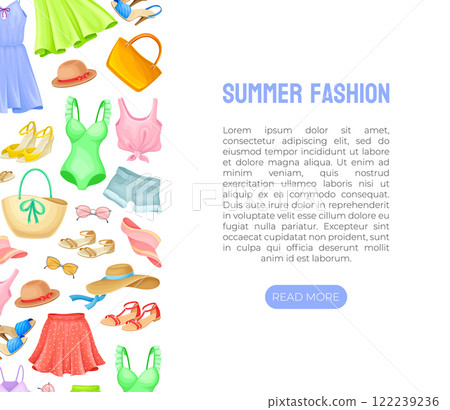 Summer Fashion Clothing Banner Design with Trendy Apparel Vector Template 122239236