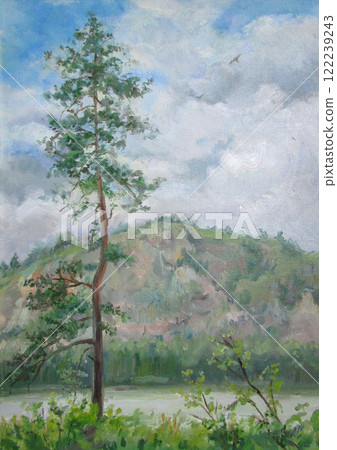 Lonely pine tree, oil painting 122239243