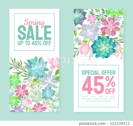 Succulent Spring Sale Card Design with Fleshy Green Plant and Flora Vector Template Succulent Spring Sale Card Design with Fleshy Green Plant and Flora Vector Template 122239311