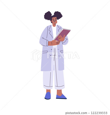 Woman Scientist Character in Coat Standing with Clipboard Vector Illustration Woman Scientist Character in Coat Standing with Clipboard Vector Illustration 122239333