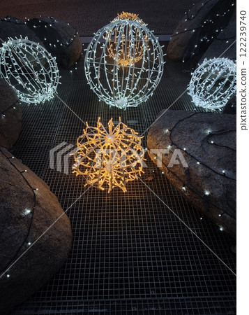 Christmas lights illuminating karlin street in prague at night 122239740