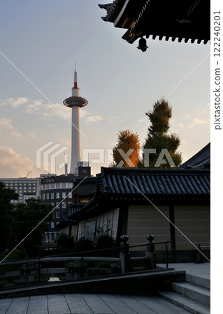View of Kyoto Tower at sunset from Higashi Honganji Temple of the Shinshu sect 122240201