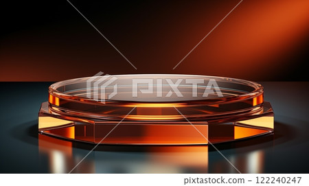 3D display glass podium and solid background. Glamour minimal glass pedestal for product presentation and advertisement.  122240247