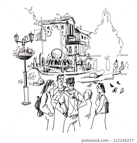 Painted liner landscape with a building in the foreground 122240257