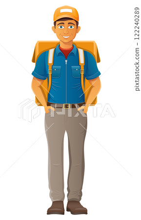 delivery young man courier service vector illustration 122240289