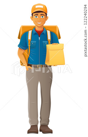 delivery young man courier service vector illustration 122240294