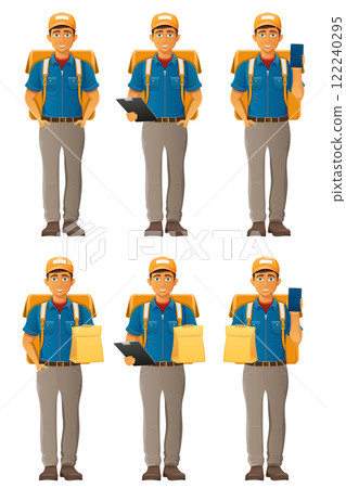 delivery young man courier service vector illustration 122240295