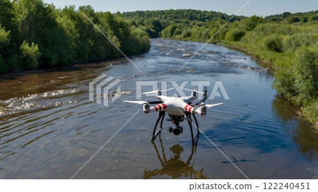 [16:9版本] 無人機影像 無人機測量河水水位 4臂白色 122240451