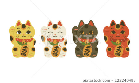 Colorful maneki-neko illustration set 122240493