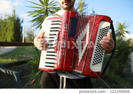 Hands On The Keyboard Of The Accordion 122240606