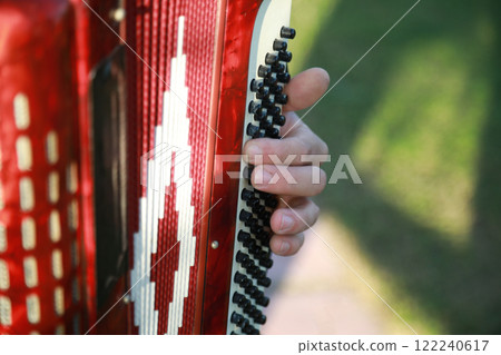Hands Of A Professional Player On The Accordion Buttons 122240617