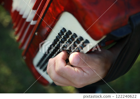 Hands Of A Professional Player On The Accordion Buttons 122240622