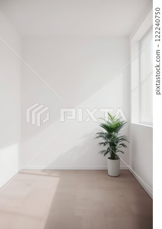 Small plant in a empty room. AI Generated. 122240750