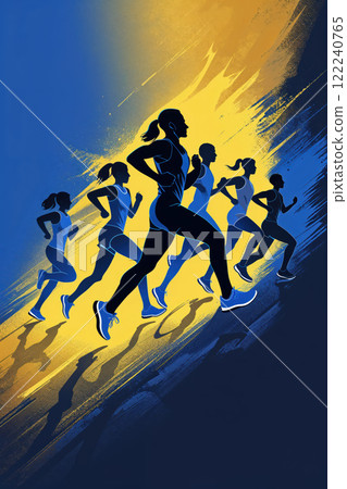 Running silhouette colorful. Ideal for running poster. AI Generated 122240765