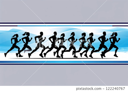 Running silhouette colorful. Ideal for running poster. AI Generated 122240767