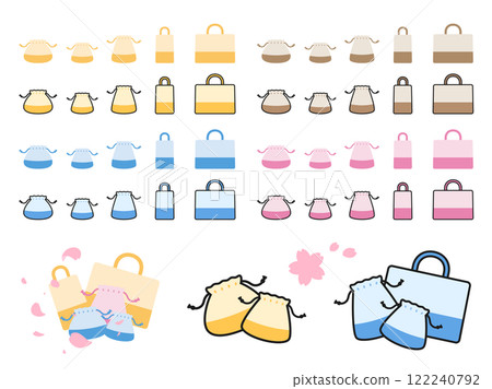 Drawstring bag and smock bag illustration material set 122240792
