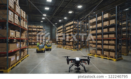 [16:9 version] Drone image: Drones in use at logistics sites, 4-arm, white, black 122240795