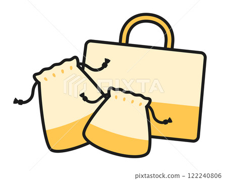 Illustration of a drawstring bag and a smock bag 122240806