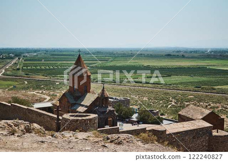a view of the city of Artashat and Ararat from the monastery Khor Virap a view of the city of Artashat and Ararat from the monastery Khor Virap 122240827
