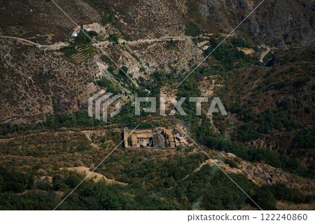 a view of the mountain road, city and mountains from the funicular near Tatev Monastery a view of the mountain road, city and mountains from the funicular near Tatev Monastery 122240860