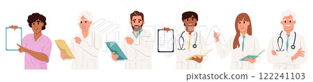 Set of diverse doctors characters. Illustrations in cartoon style. 122241103