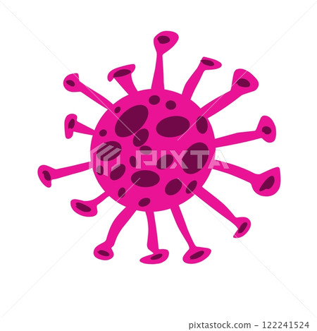 Bright pink virus icon illustration with a vibrant design, showcasing a detailed microorganism shape. Ideal for health, science, or pandemic visuals 122241524