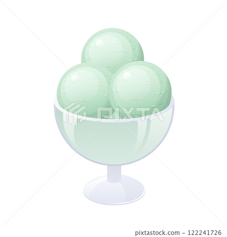 Ice cream in flat design. Soft mint frozen dessert balls in glass bowl. Vector illustration isolated. 122241726