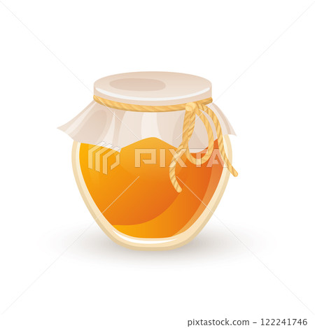 Honey jar in flat design. Fresh apiculture sweet product in glasses pot. Vector illustration isolated. Honey jar in flat design. Fresh apiculture sweet product in glasses pot. Vector illustration isolated. 122241746