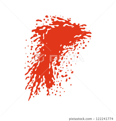 Grunge red blood splatter in flat design. Splashing smear with droplets. Vector illustration isolated. 122241774