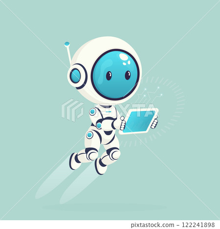 cute artificial intelligence smart mini robot with tablet flat vector illustration isolated cute artificial intelligence smart mini robot with tablet flat vector illustration isolated 122241898