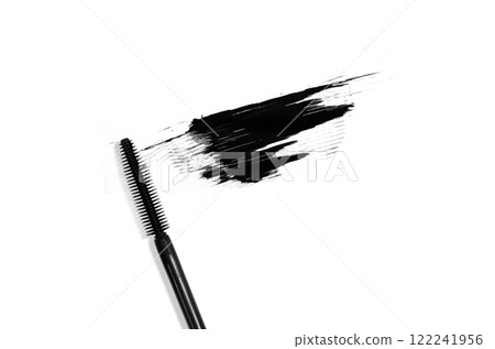 A sample of black mascara. White background A sample of black mascara. White background 122241956