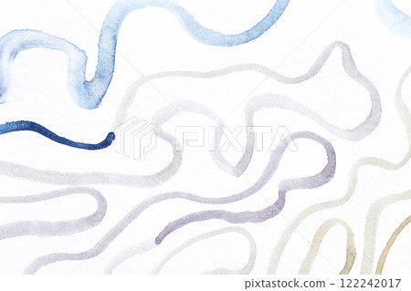 Abstract watercolor lines and swirls in soft blue and earth tones on white 122242017