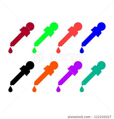 Eye dropper pipette with a drop. Set of colored bright vector illustrations and clipart. 122242027