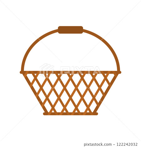 Empty wicker basket with handle. Vector illustration. Isolated on white background. 122242032