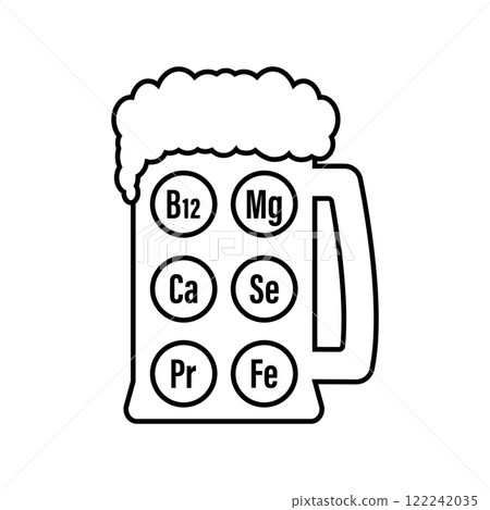 A set of vitamins in beer. Isolated vector illustration on white background. A set of vitamins in beer. Isolated vector illustration on white background. 122242035