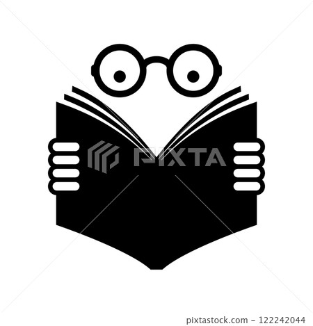 Reading book icon. Man with glasses reading a book. Vector illustration. 122242044