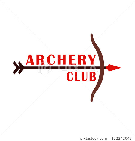 Bow and long arrow. Archery logo. Vector illustration. 122242045