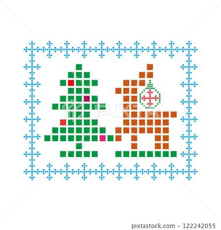 Merry Christmas and Happy New Year greeting card vector template. Deer and christmas tree. Abstract vintage illustration on white background. Merry Christmas and Happy New Year greeting card vector template. Deer and christmas tree. Abstract vintage illustration on white background. 122242055