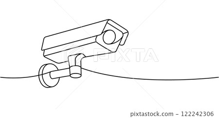 Safety camera one line continuous drawing. Video surveillance. Vector illustration 122242306