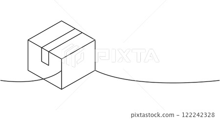 Paper box one line continuous drawing. Packaging box. Vector illustration. 122242328