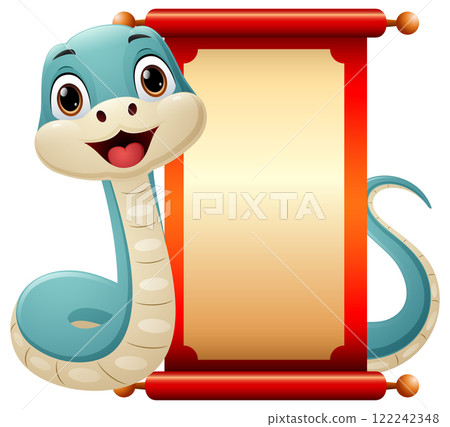 Chinese new year with snake and paper scroll on white background 122242348