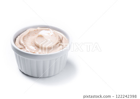 Mexican sauce with pepper and spices isolated on white background 122242398