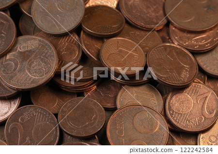 Close-Up of brown cupper Euro Cent Coins Close-Up of brown cupper Euro Cent Coins 122242584