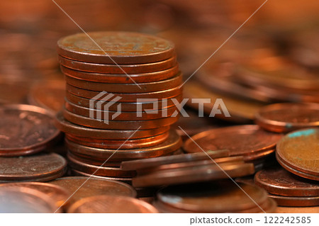 Close-up of brown Copper EURO cent Coins Stack Close-up of brown Copper EURO cent Coins Stack 122242585